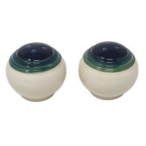 Ceramic Bisque Blue and Green Salt and Pepper Shakers